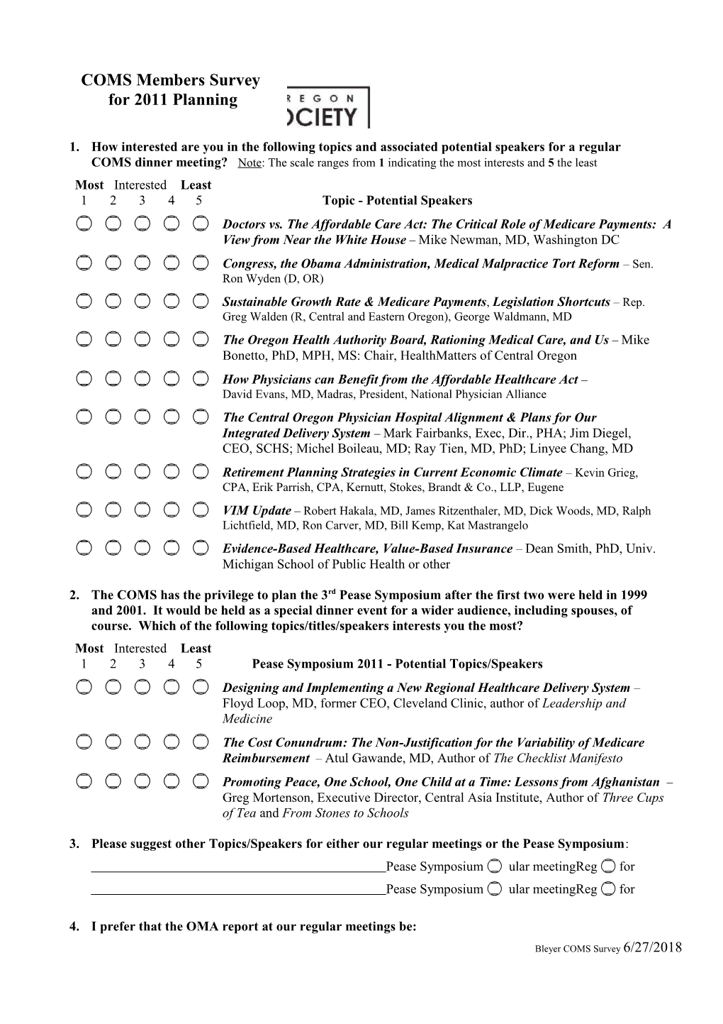 COMS Members Survey 2009
