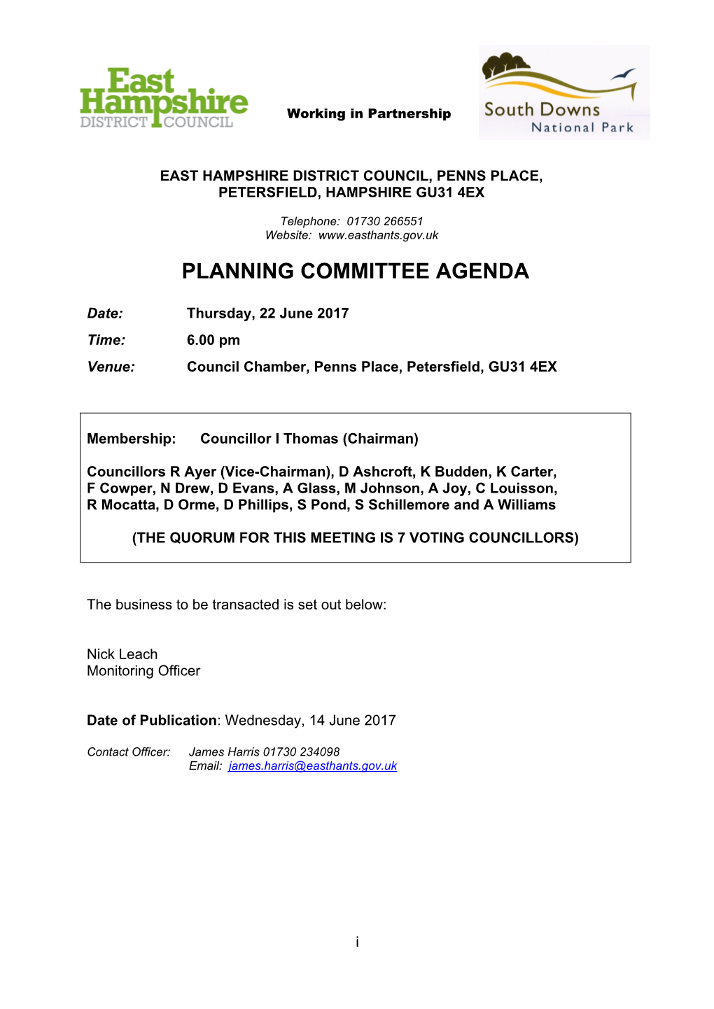 Agenda Document for Planning Committee, 22/06/2017 18:00