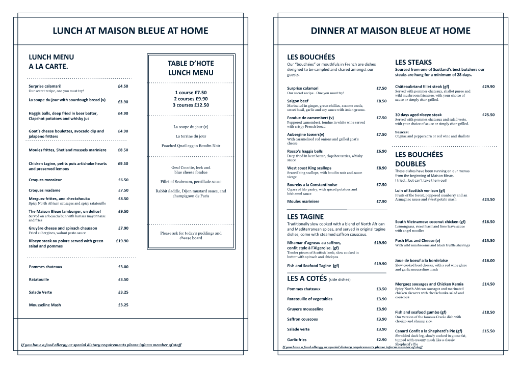 Lunch Menu a La Carte