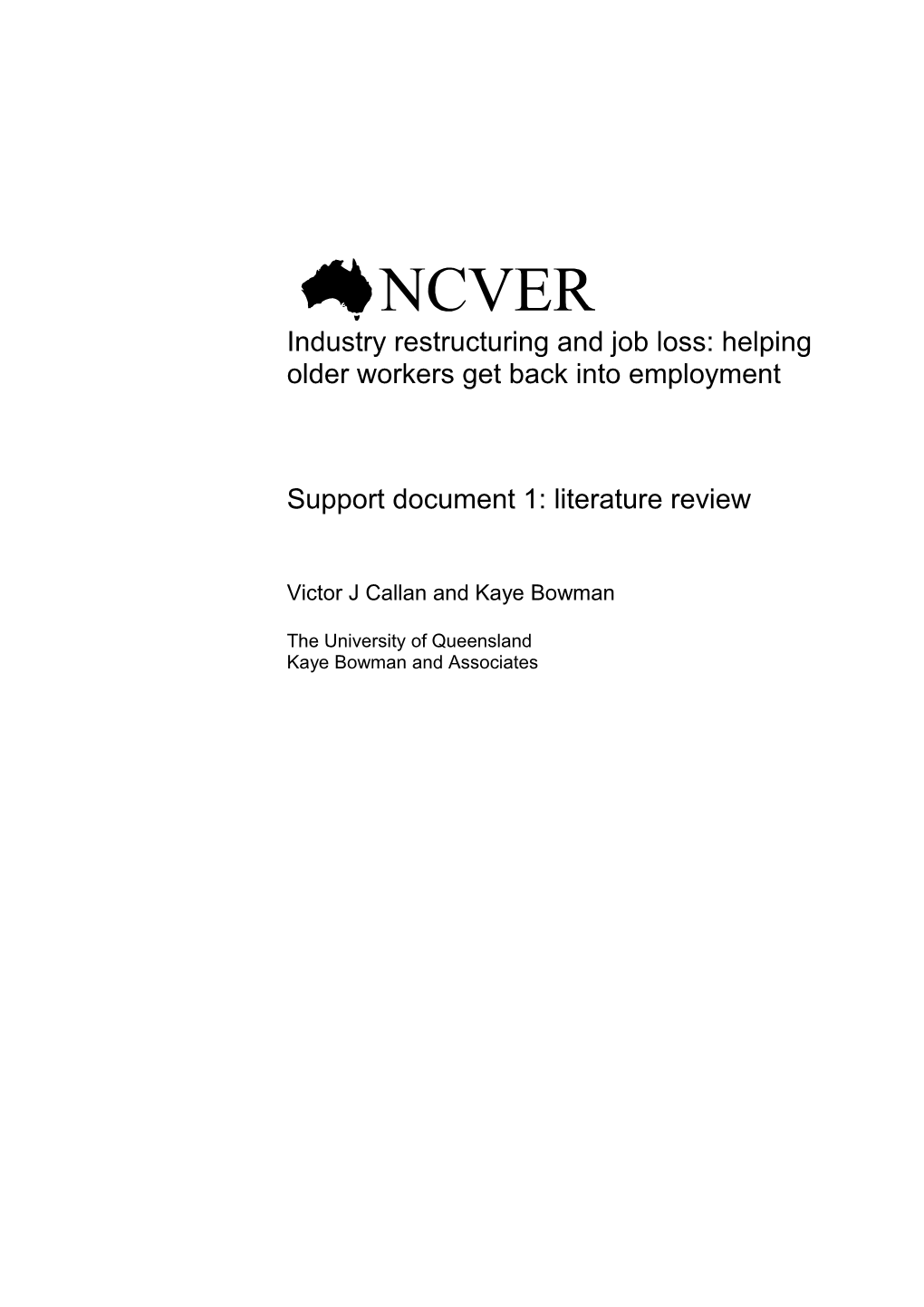 Industry Restructuring and Job Loss: Helping Older Workers Get Back Into Employment