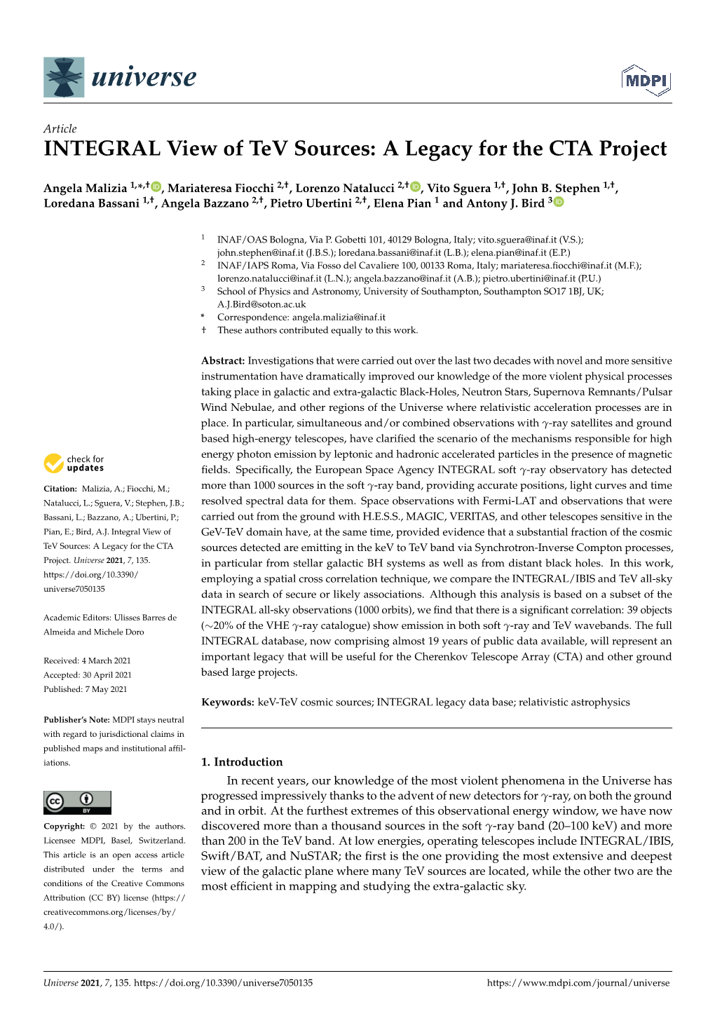 INTEGRAL View of Tev Sources: a Legacy for the CTA Project