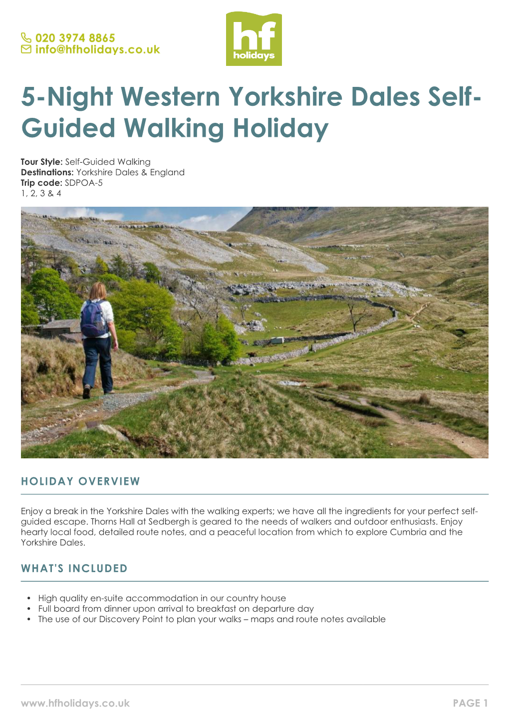 5-Night Western Yorkshire Dales Self- Guided Walking Holiday