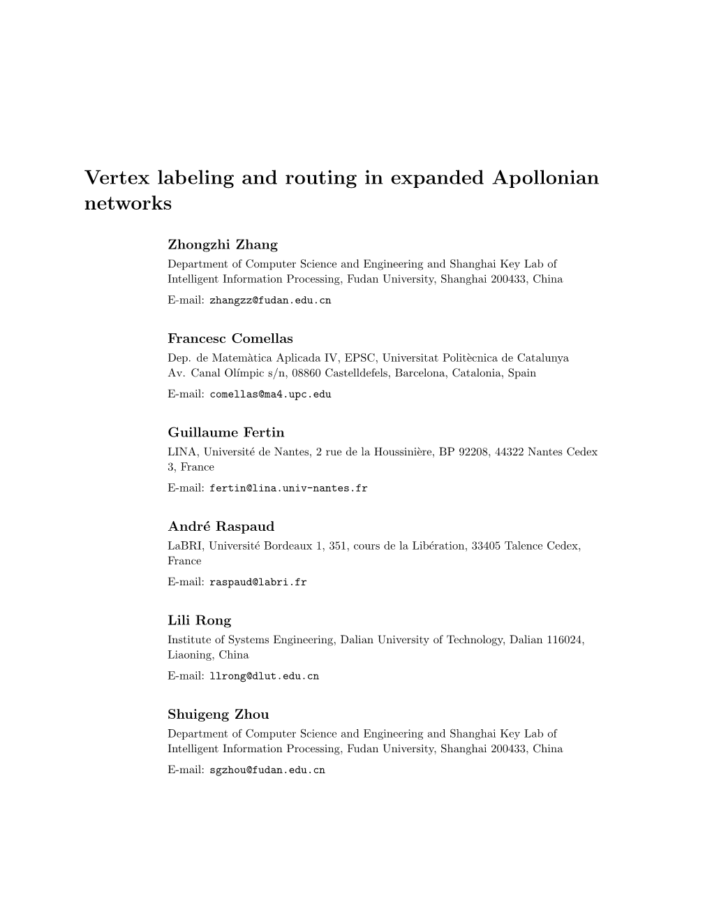 Vertex Labeling and Routing in Expanded Apollonian Networks