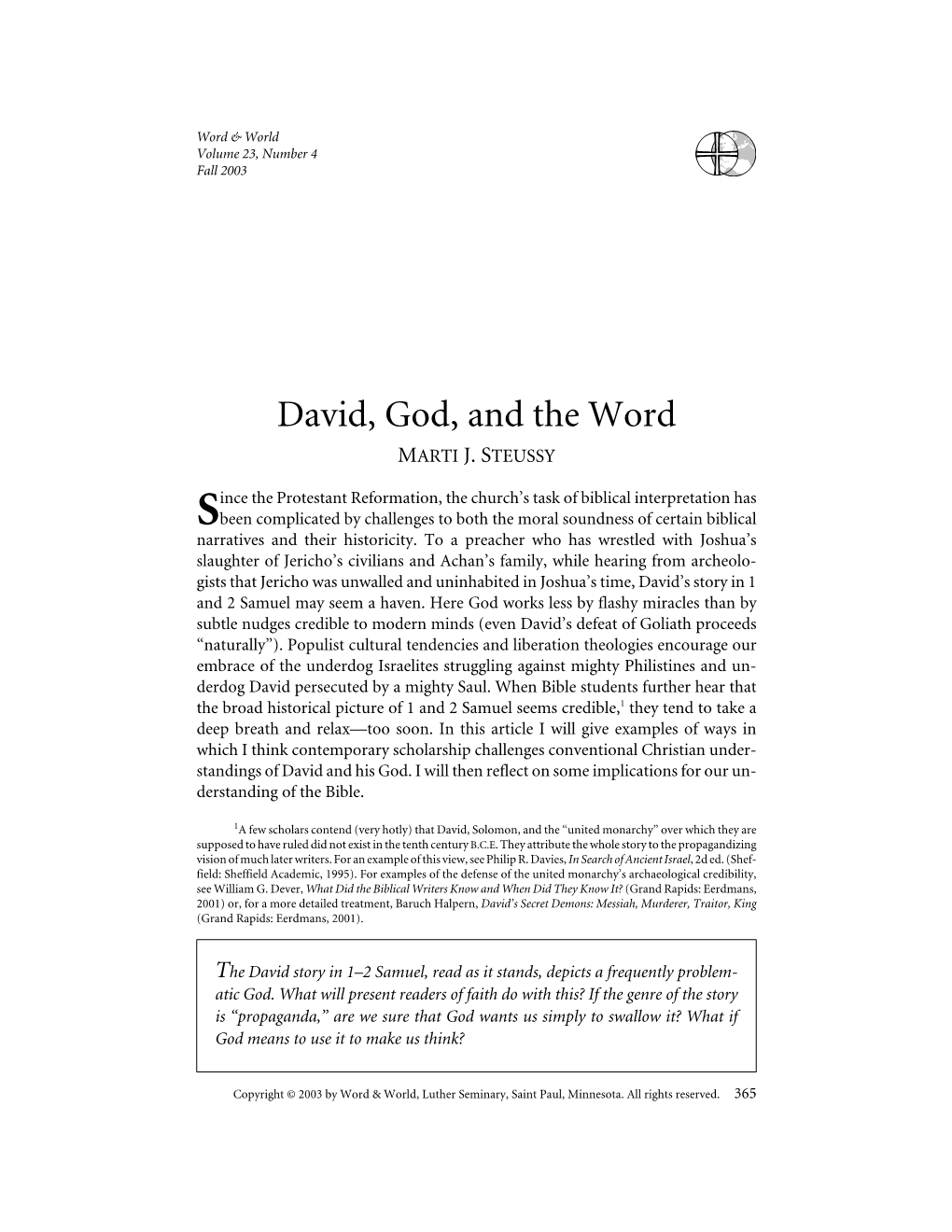 David, God, and the Word MARTI J