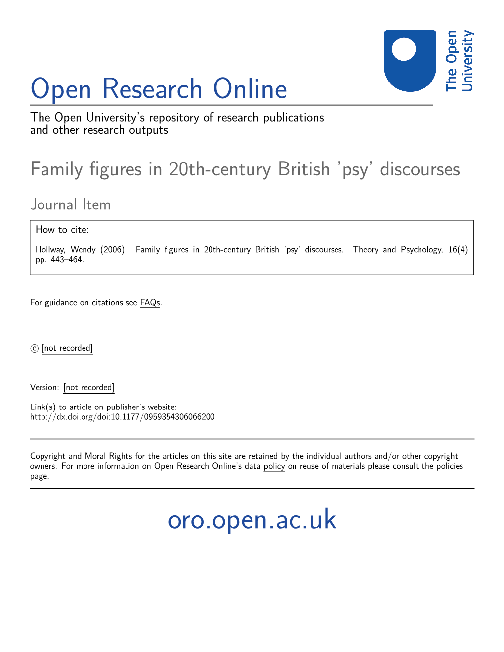 Family Figures in 20Th-Century British 'Psy' Discourses