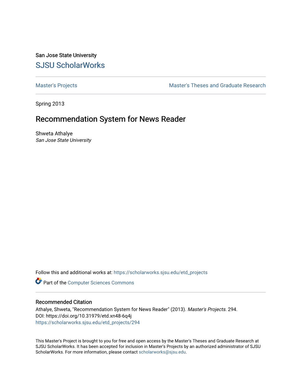 Recommendation System for News Reader
