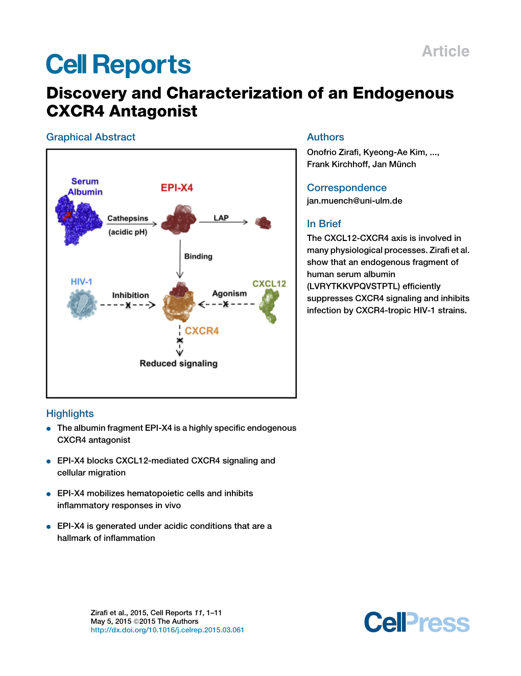 Discovery and Characterization of an Endogenous CXCR4 Antagonist