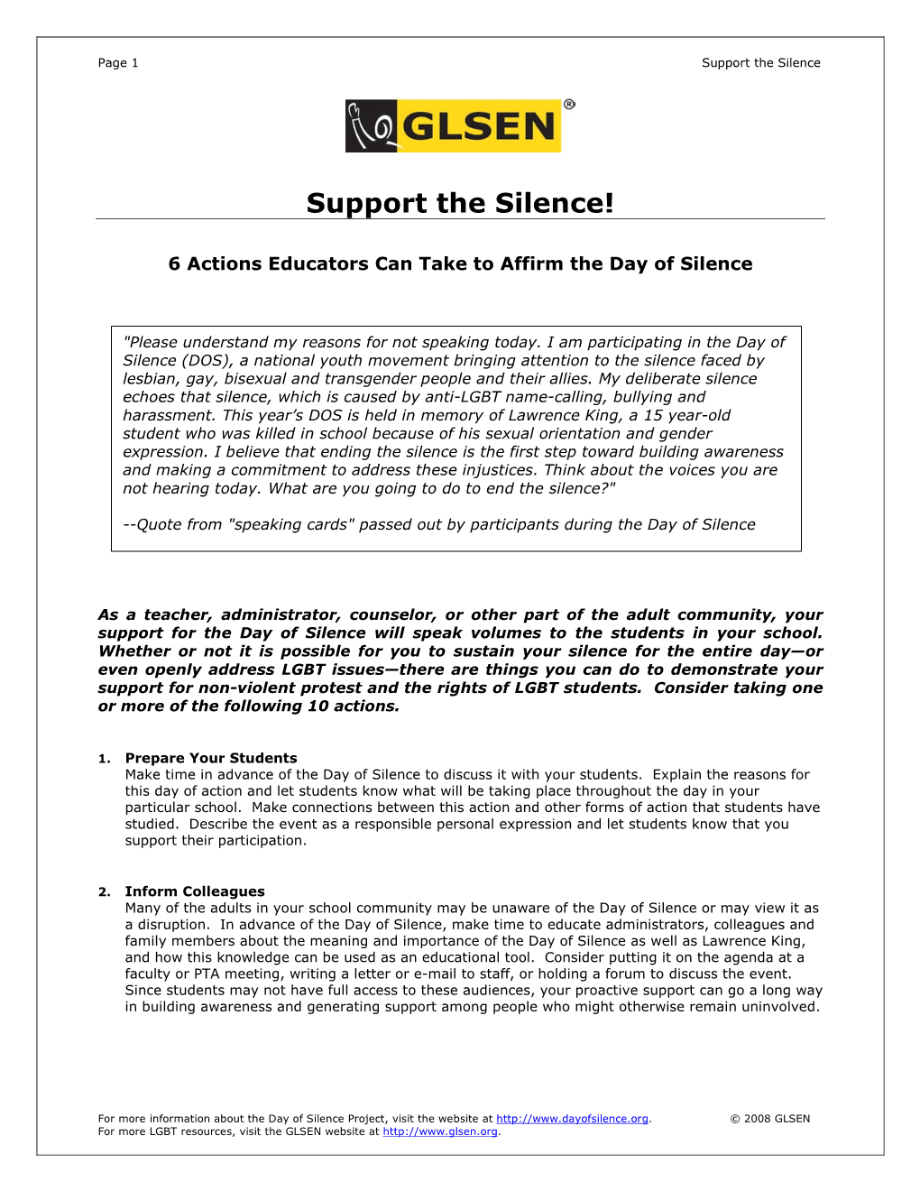 Support the Silence