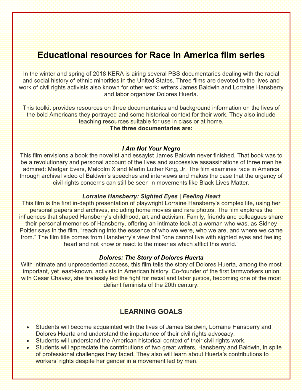 Educational Resources for Race in America Film Series