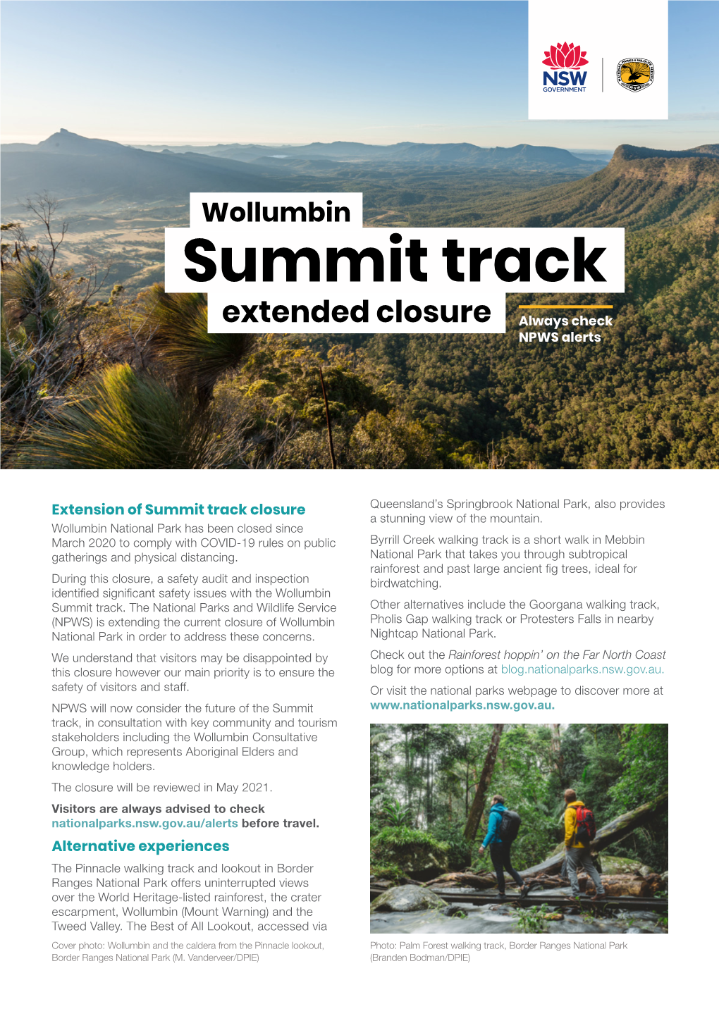 Wollumbin Summit Track Extended Closure Always Check NPWS Alerts