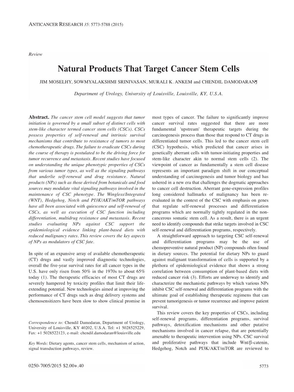 Natural Products That Target Cancer Stem Cells