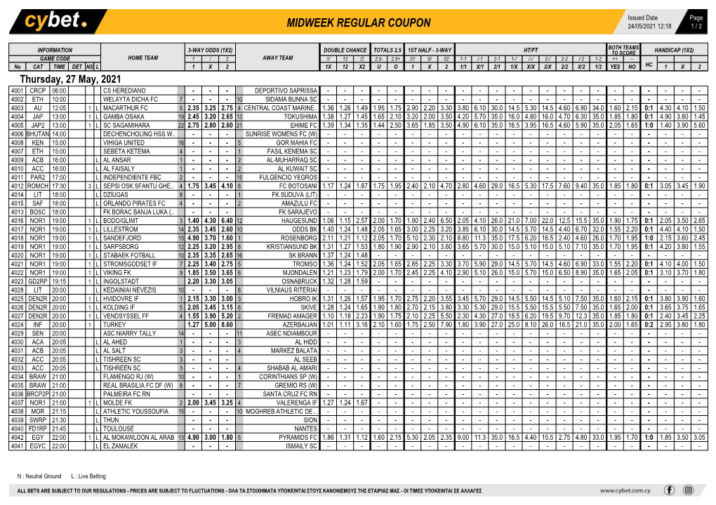 Midweek Regular Coupon 24/05/2021 12:18 1 / 2