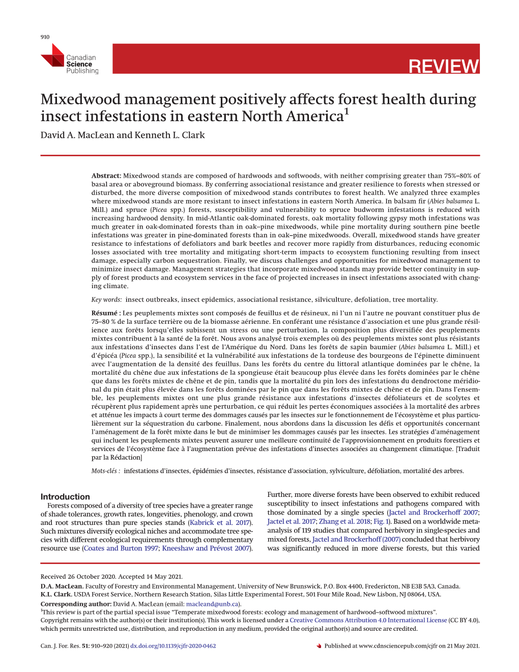 Mixedwood Management Positively Affects Forest Health During Insect Infestations in Eastern North America1 David A