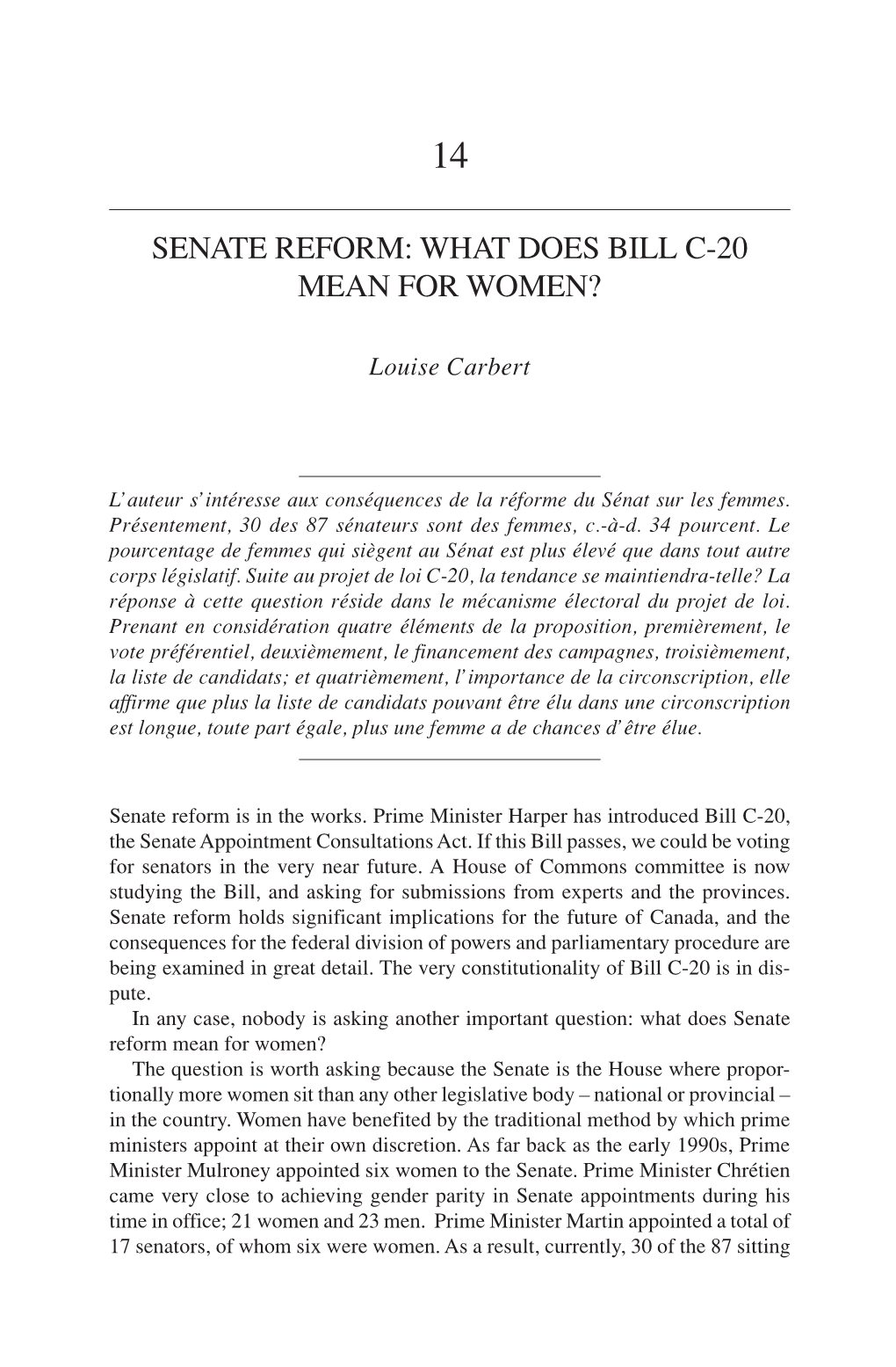 Senate Reform: What Does Bill C-20 Mean for Women?