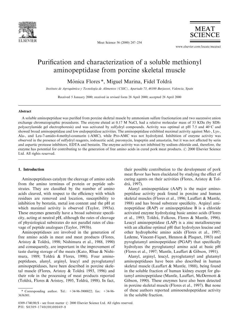 Purification and Characterization of a Soluble Methionyl Aminopeptidase