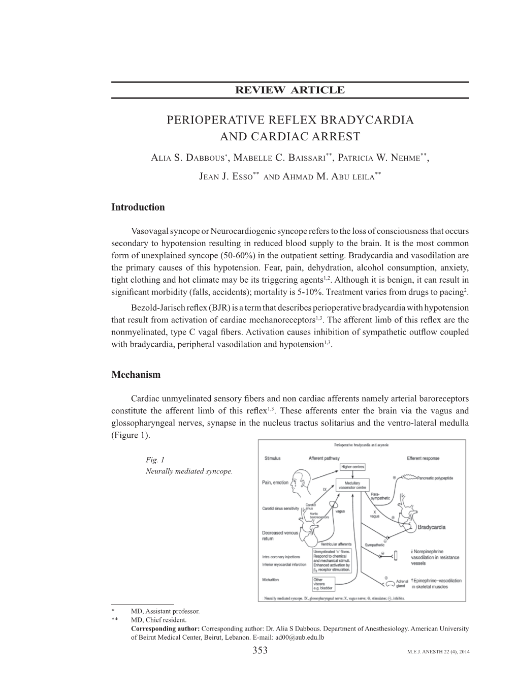 Perioperative Reflex Bradycardia and Cardiac Arrest