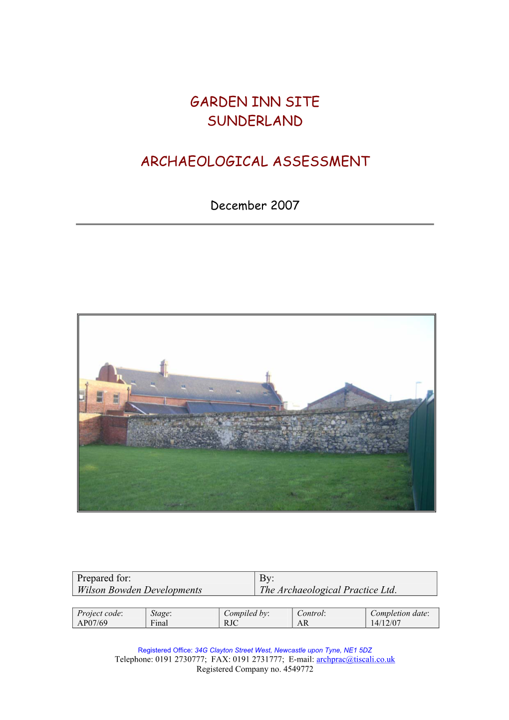 Garden Inn Site Sunderland Archaeological Assessment