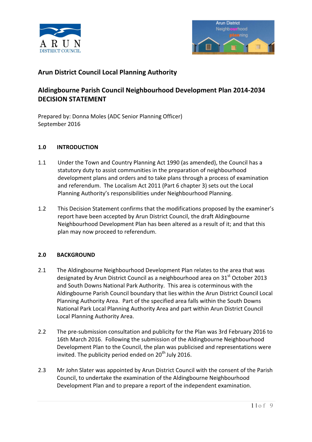 Arun District Council Local Planning Authority Aldingbourne Parish