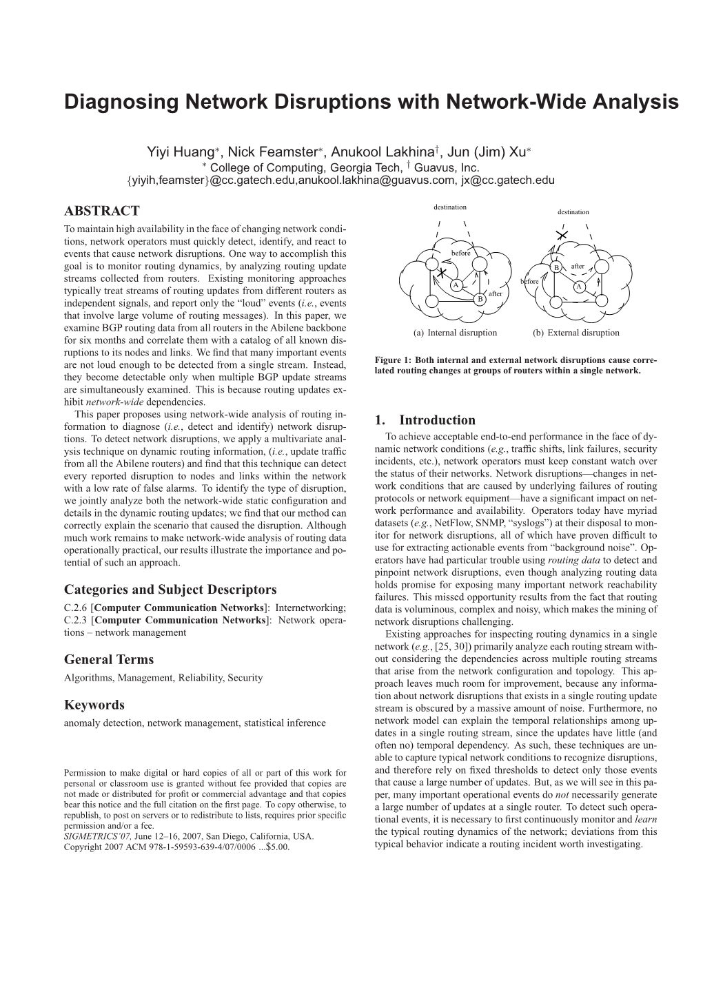 Diagnosing Network Disruptions with Network-Wide Analysis