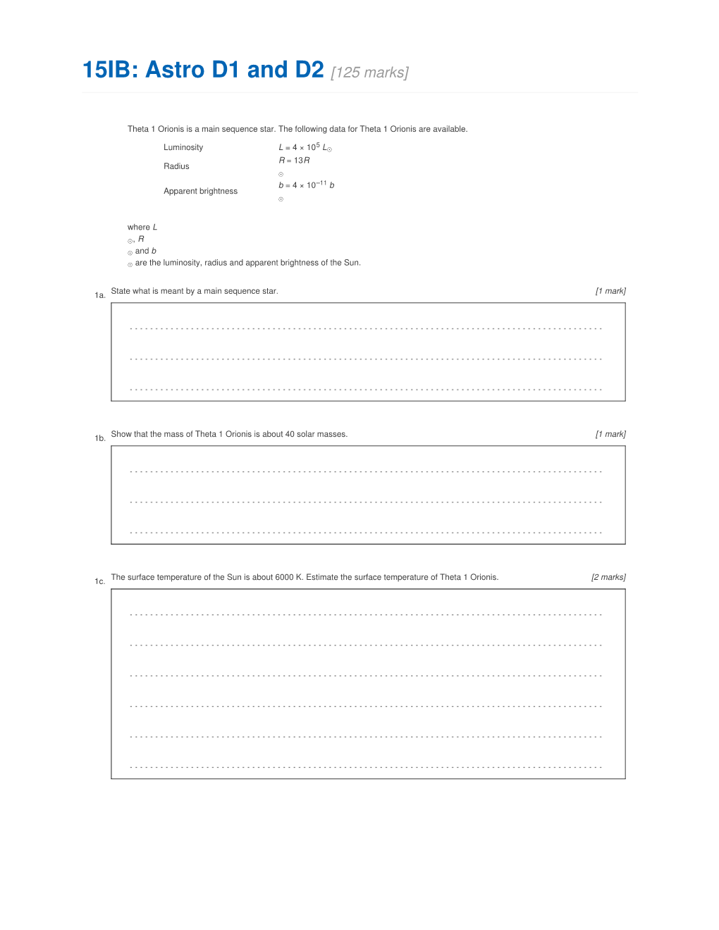 15IB: Astro D1 and D2 [125 Marks]