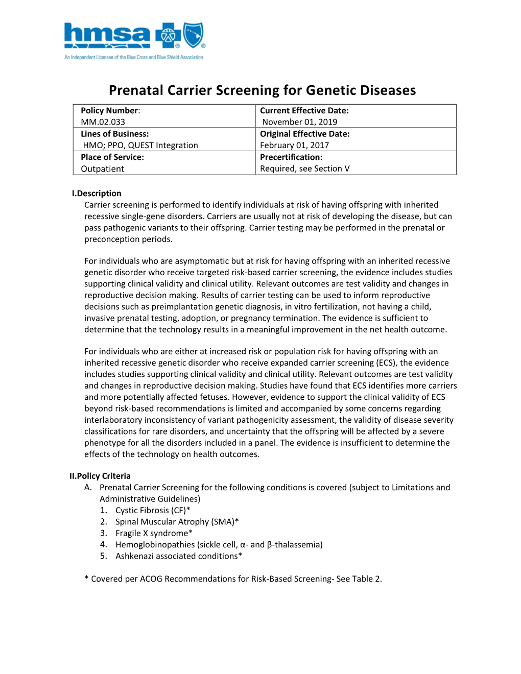 Prenatal Carrier Screening for Genetic Diseases