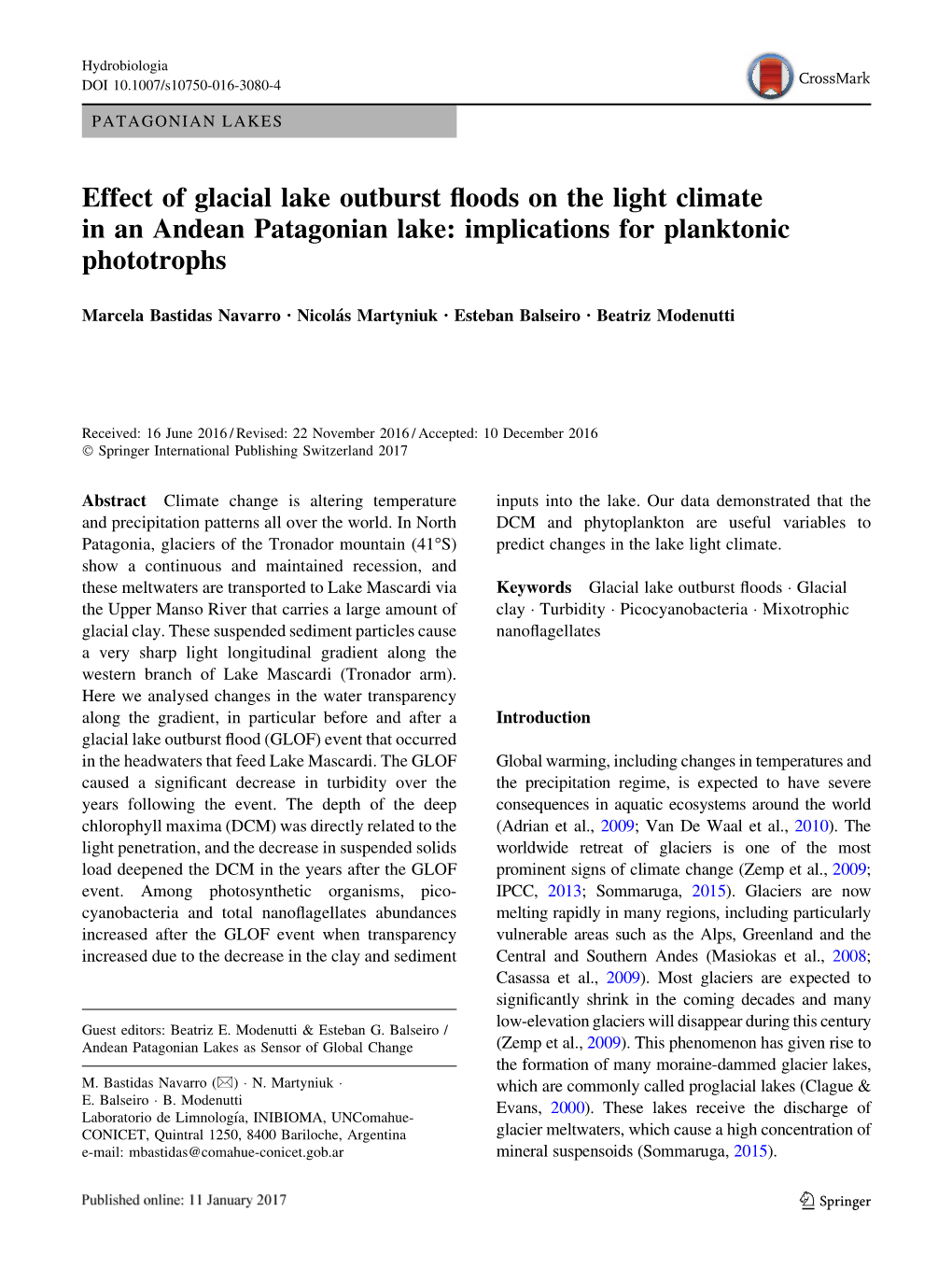 Effect of Glacial Lake Outburst Floods on the Light Climate in an Andean