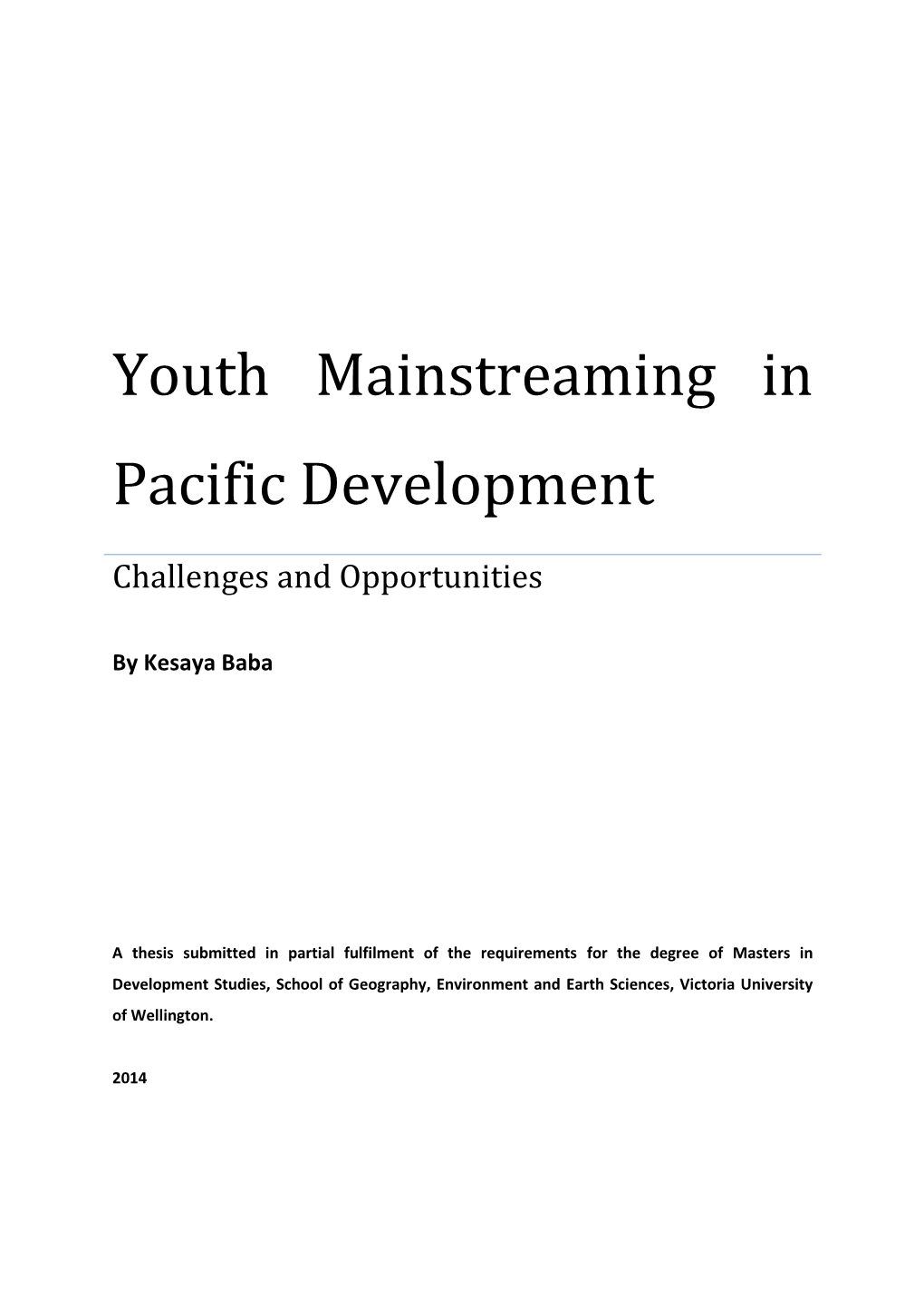 Youth Mainstreaming in Pacific Development