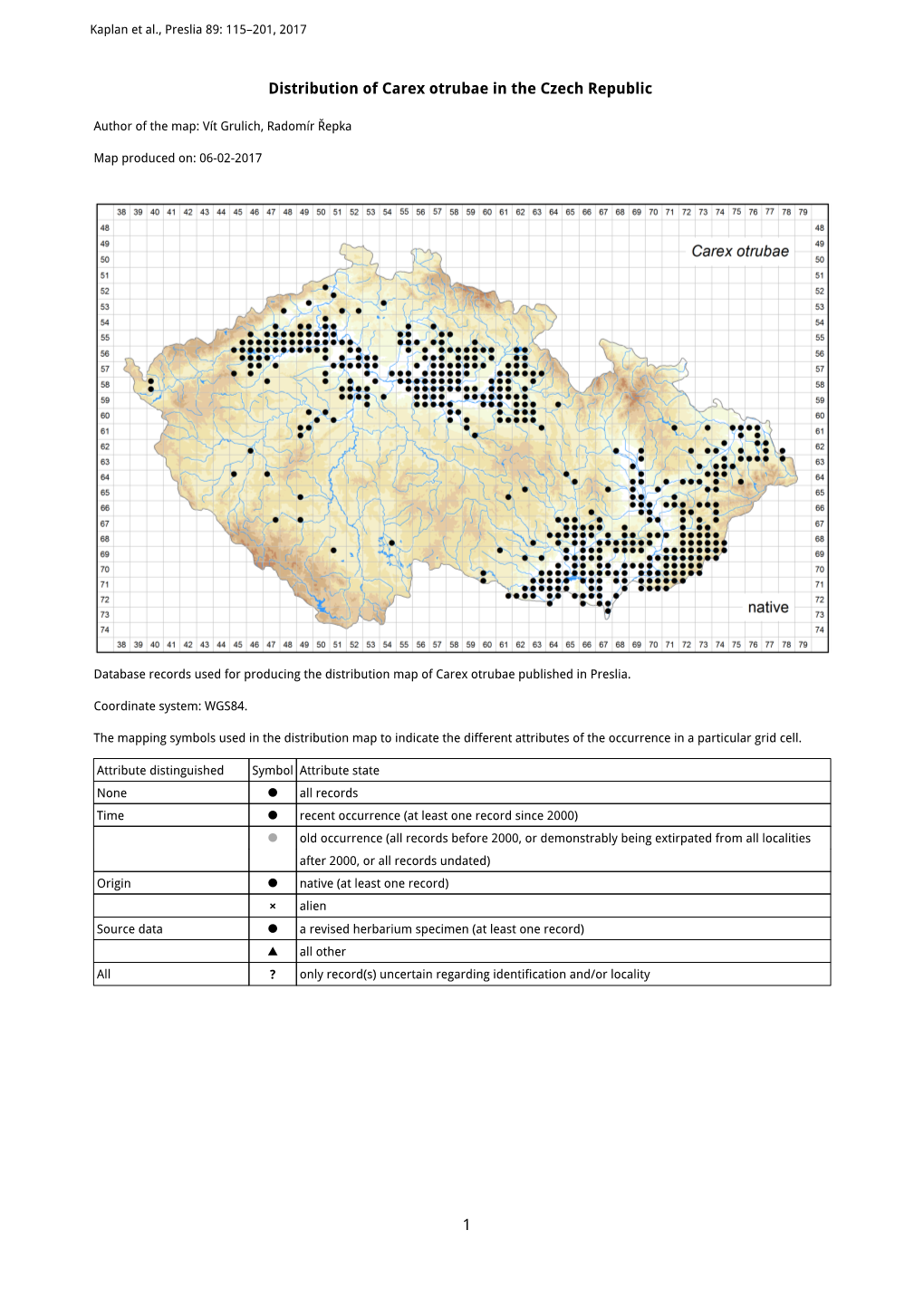 1 Distribution of Carex Otrubae in the Czech Republic