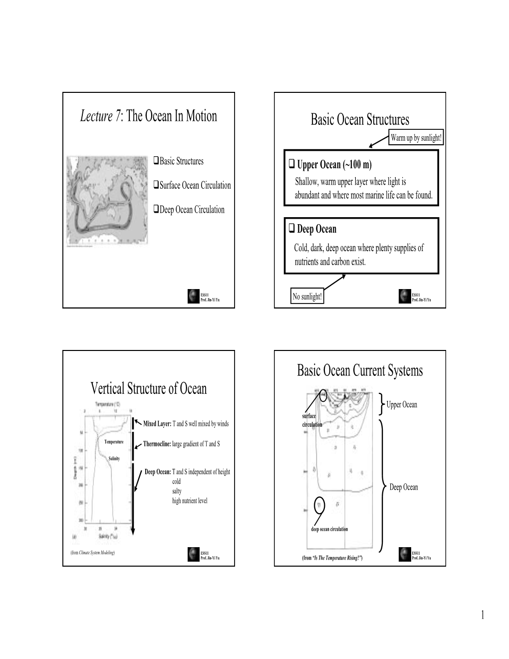 Lecture 7: the Ocean in Motion Basic Ocean Structures Warm up by Sunlight!