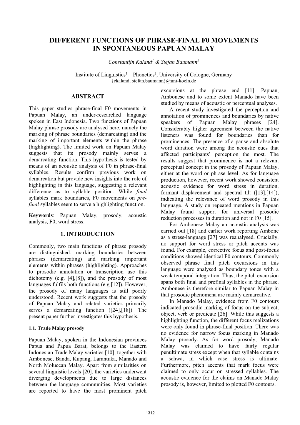 Different Functions of Phrase-Final F0 Movements in Spontaneous Papuan Malay