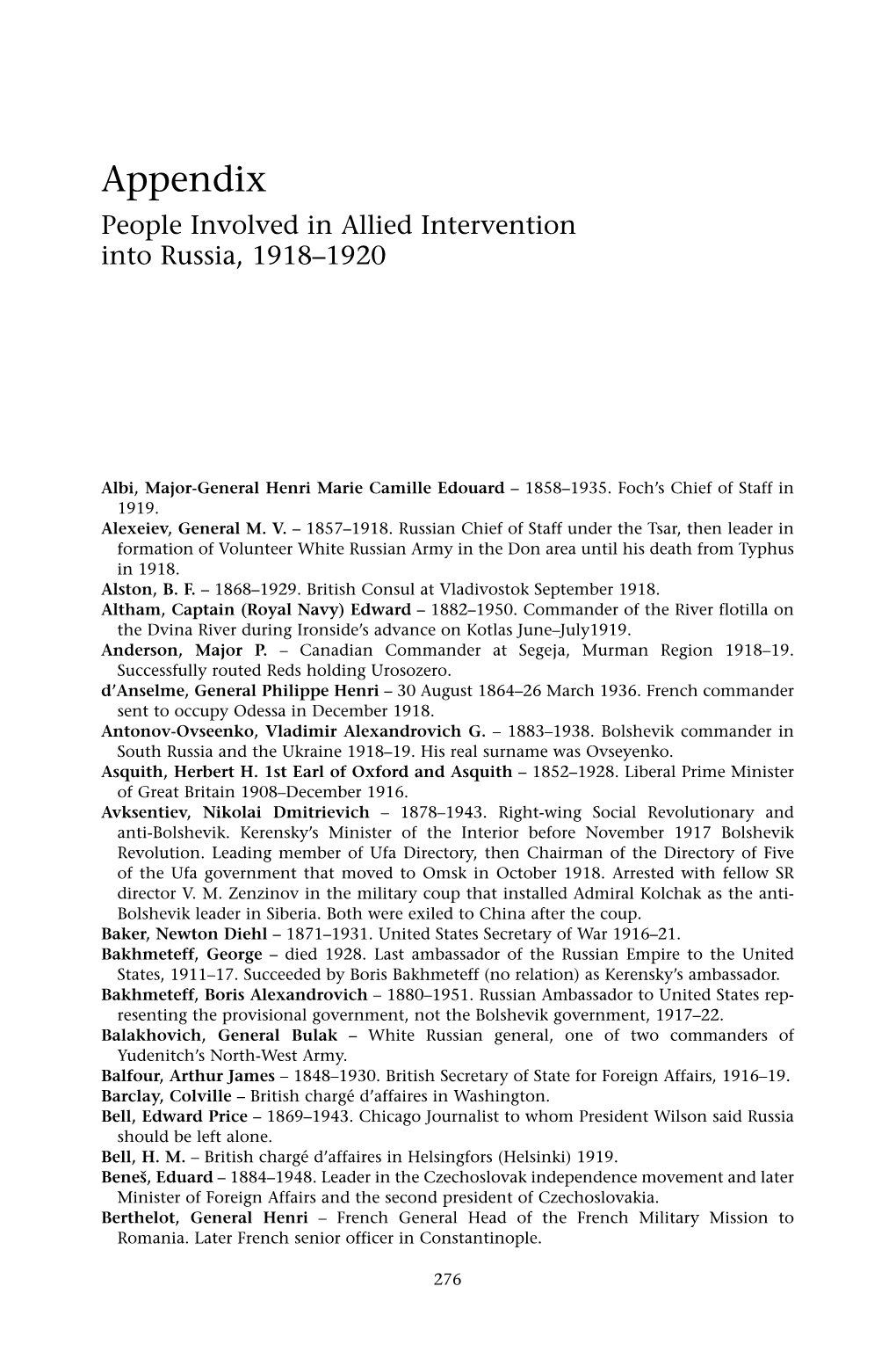 Appendix People Involved in Allied Intervention Into Russia, 1918–1920