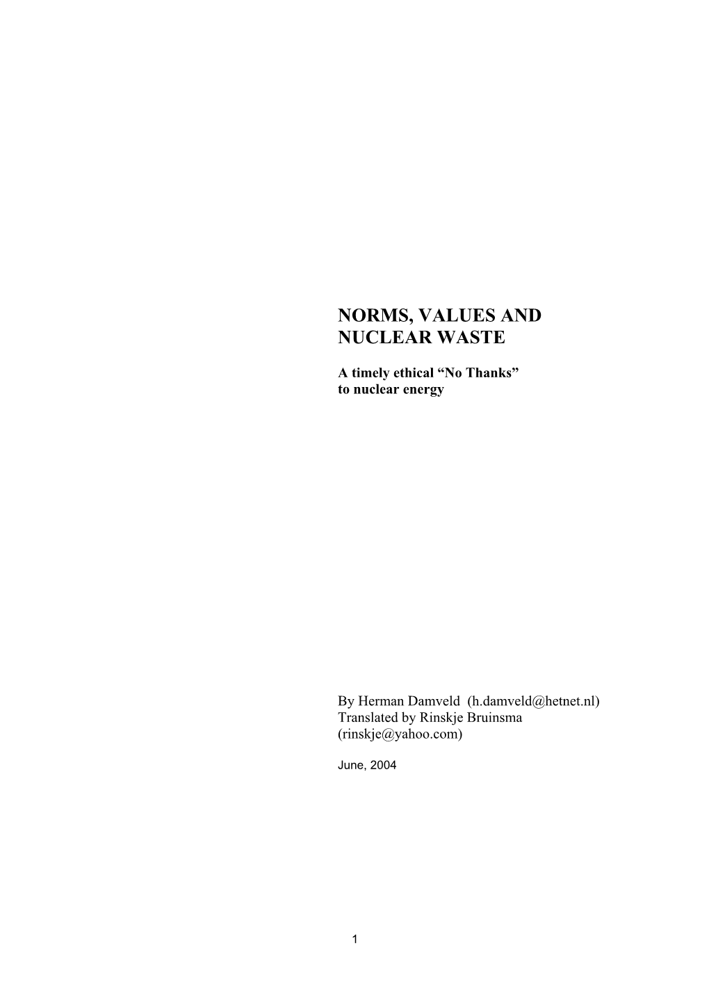 Norms, Values and Nuclear Waste