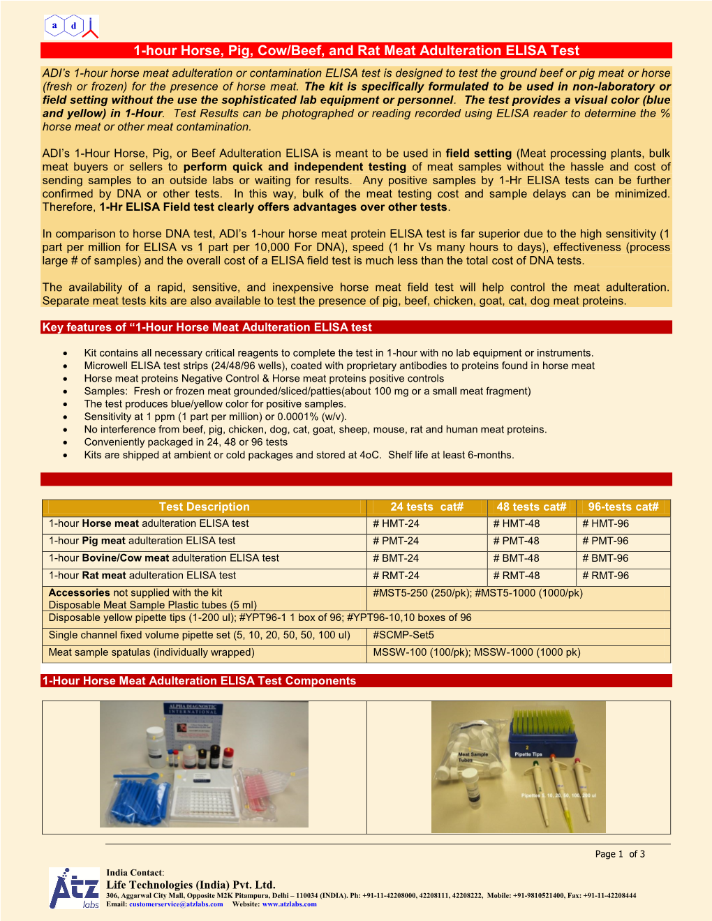 1-Hour Horse, Pig, Cow/Beef, and Rat Meat Adulteration ELISA Test