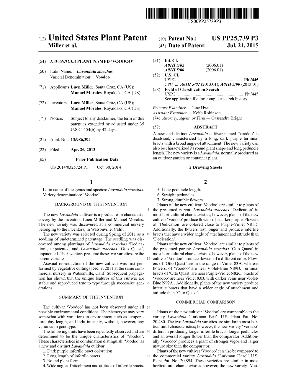 (12) United States Plant Patent (10) Patent No.: US PP25,739 P3 Miller Et Al