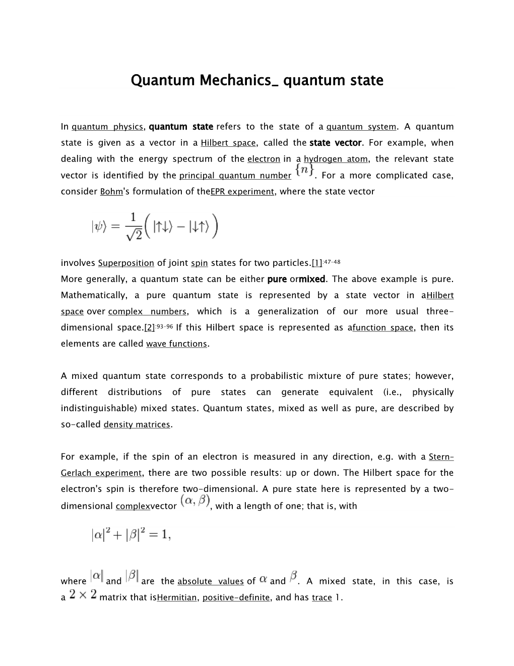 Quantum Mechanics Quantum State