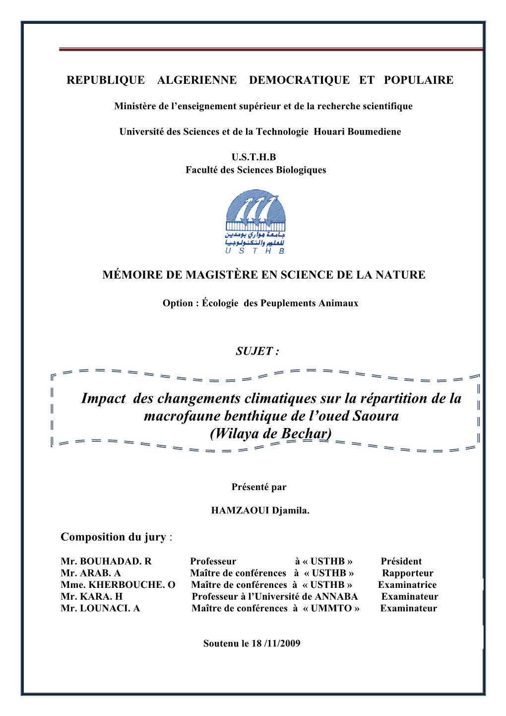 Impact Des Changements Climatiques Sur La Répartition De La Macrofaune Benthique De L’Oued Saoura (Wilaya De Bechar)