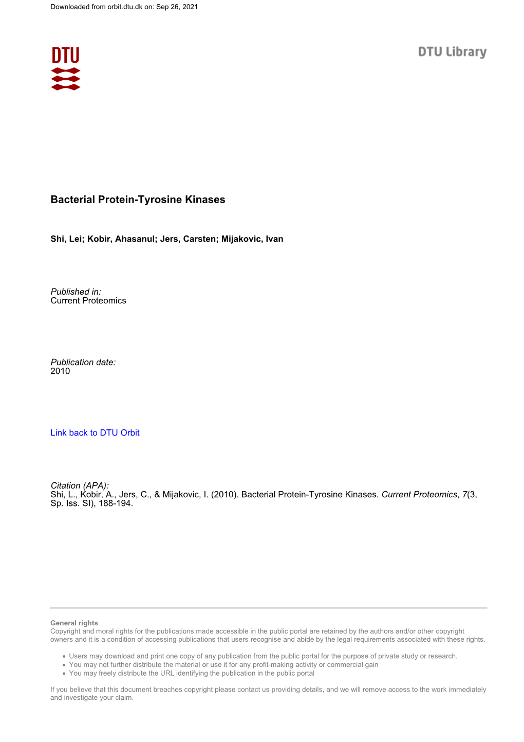 2010 Bacterial Protein Tyrosine Kinases