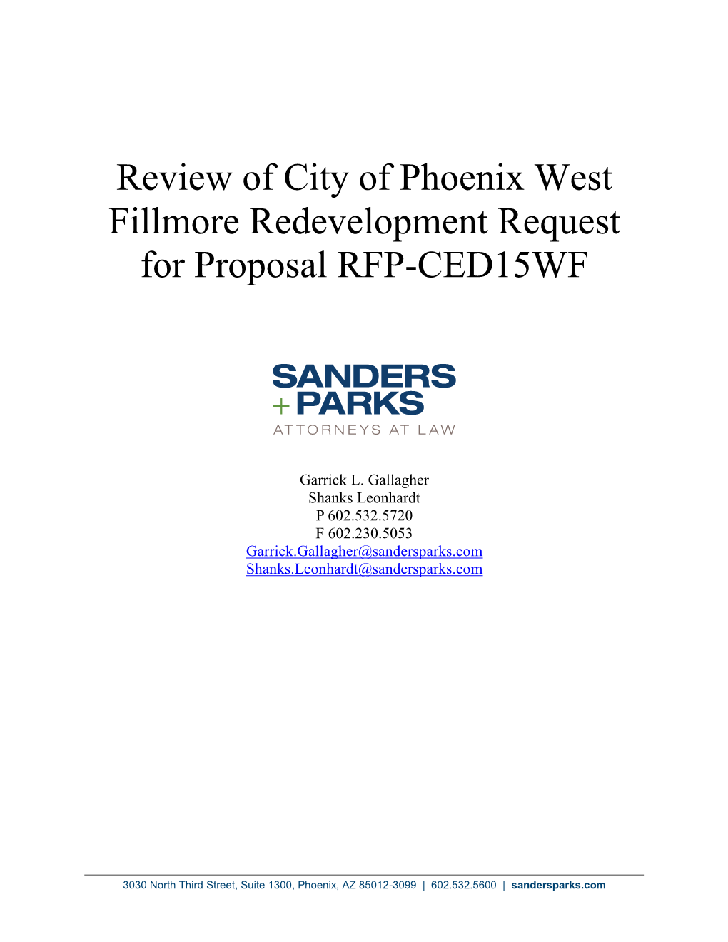 Review of City of Phoenix West Fillmore Redevelopment Request for Proposal RFP-CED15WF