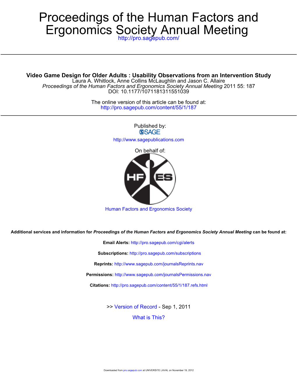 Ergonomics Society Annual Meeting Proceedings of the Human Factors