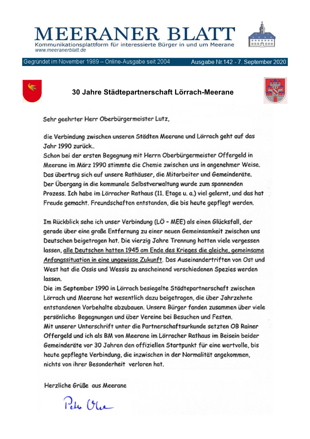 30 Jahre Städtepartnerschaft Lörrach-Meerane