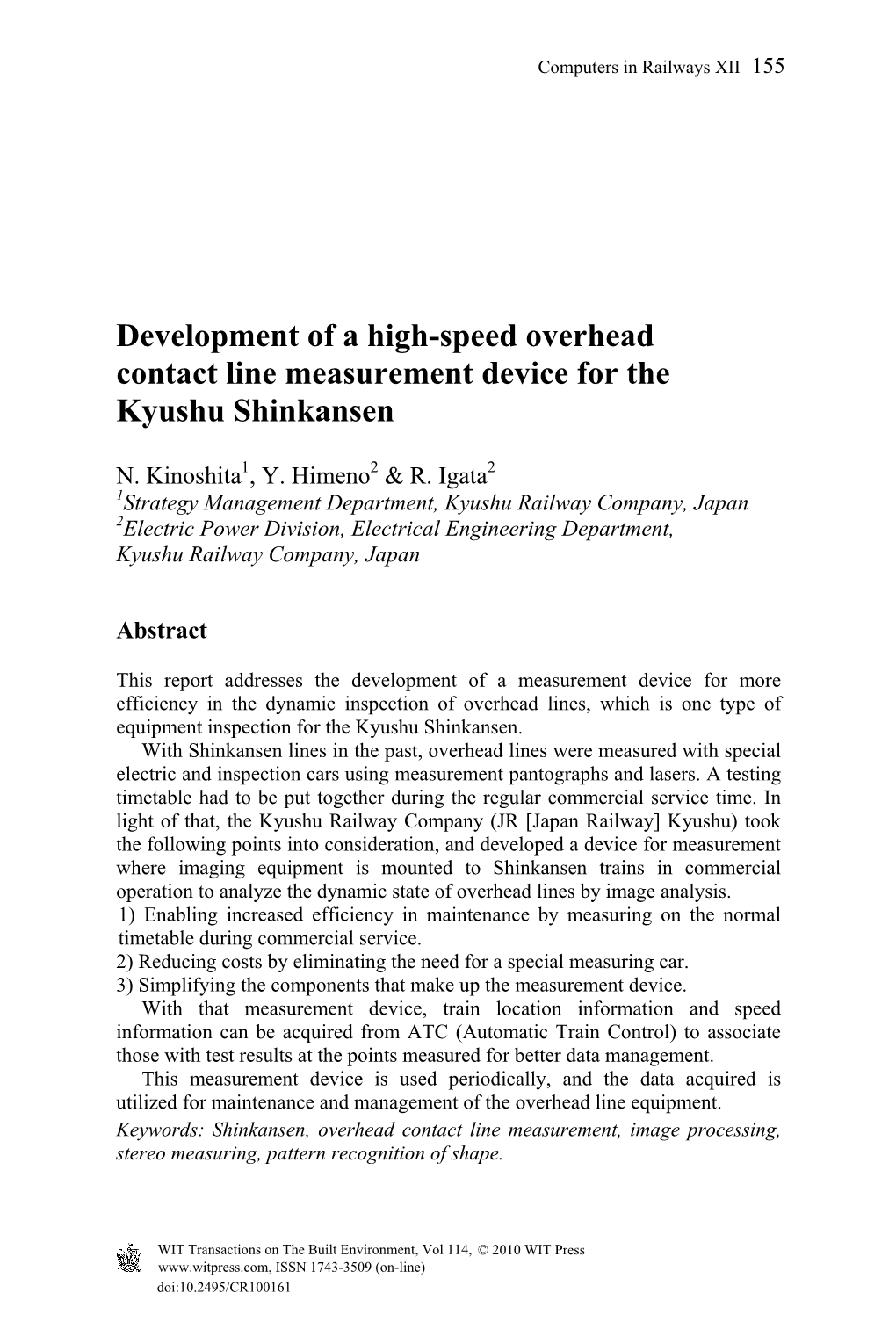 Development of a High-Speed Overhead Contact Line Measurement Device for the Kyushu Shinkansen