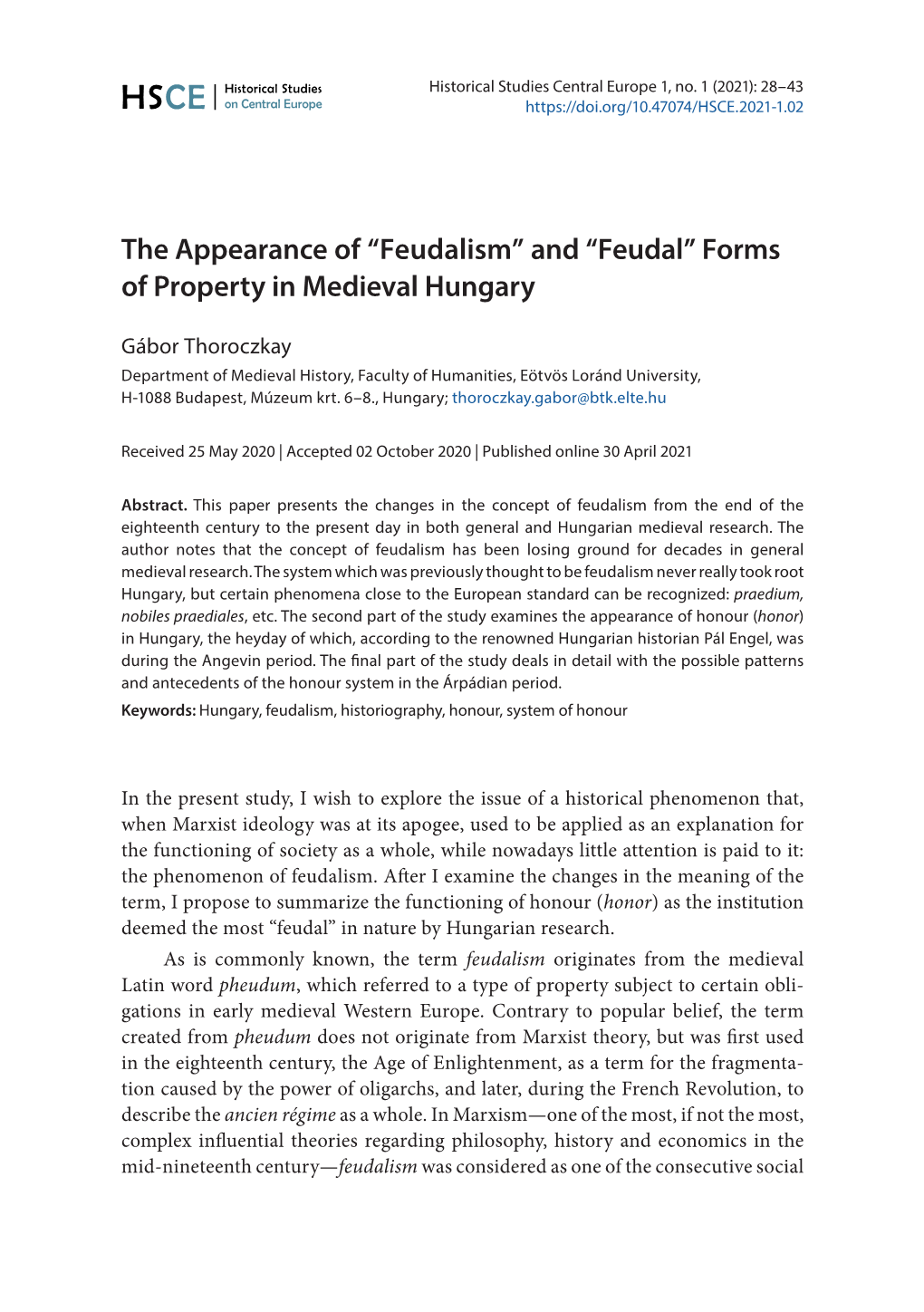 Feudalism” and “Feudal” Forms of Property in Medieval Hungary