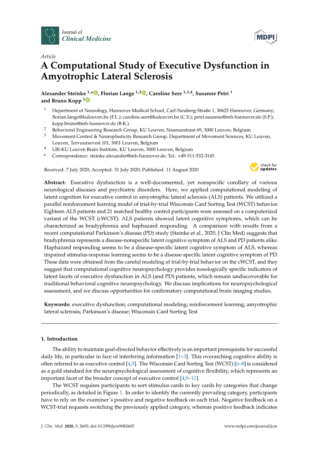 A Computational Study of Executive Dysfunction in Amyotrophic Lateral Sclerosis