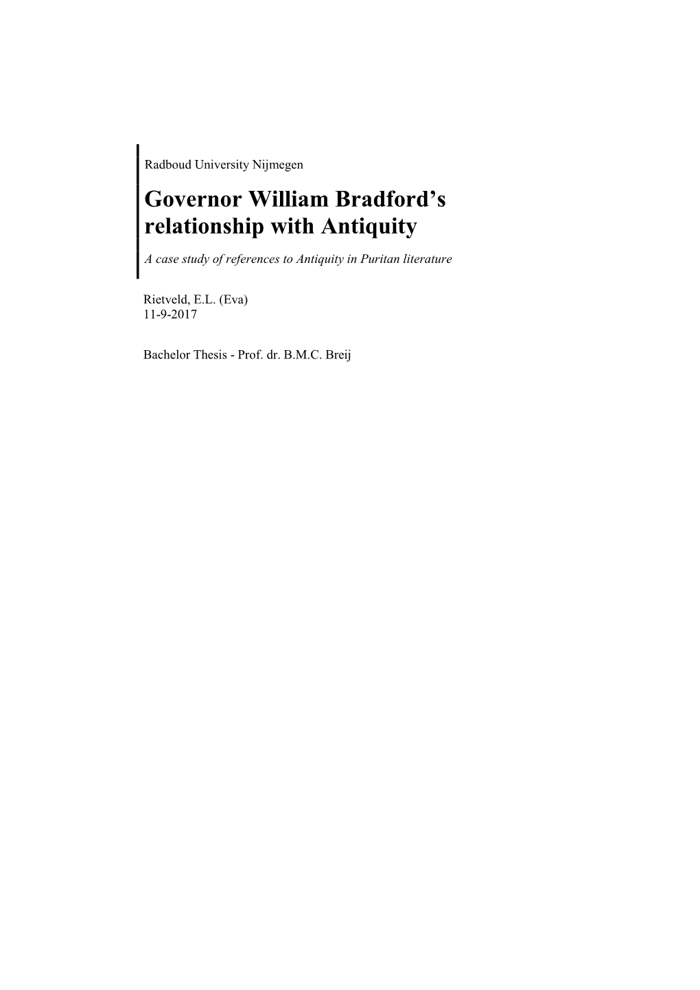 Governor William Bradford's Relationship with Antiquity