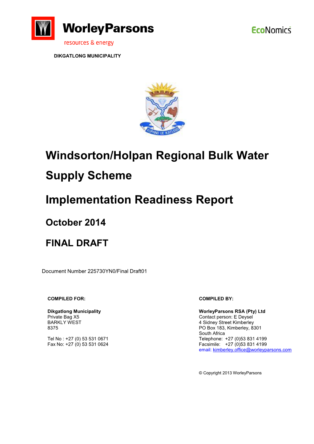 Windsorton/Holpan Regional Bulk Water Supply Scheme