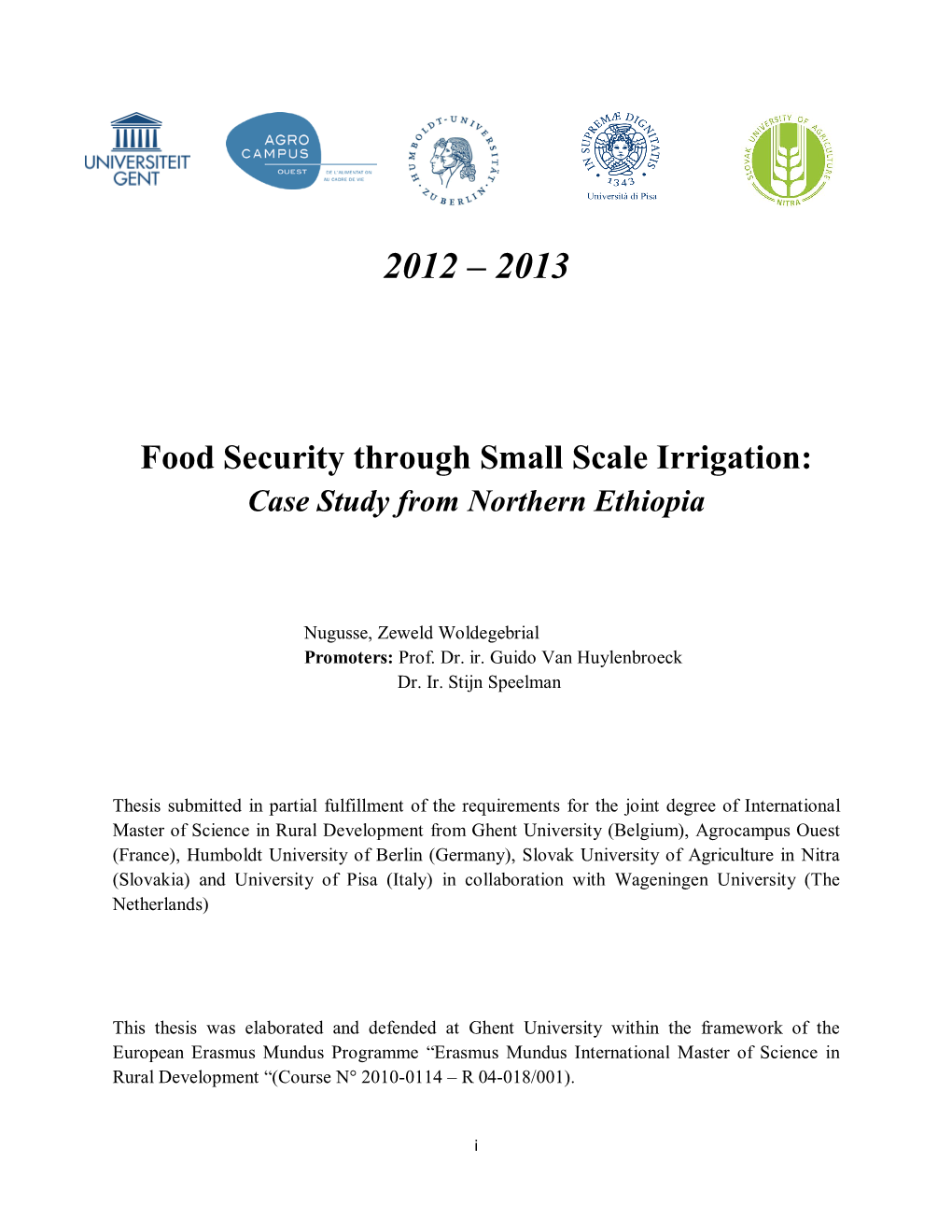 Food Security Through Small Scale Irrigation: Case Study from Northern Ethiopia