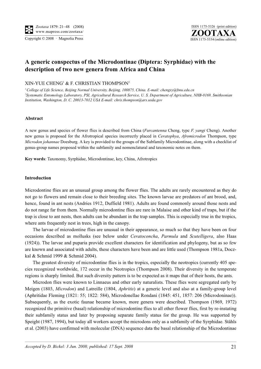 Diptera: Syrphidae) with the Description of Two New Genera from Africa and China