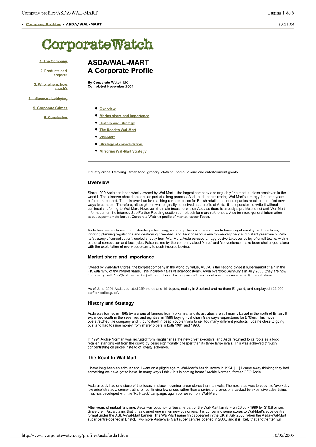 ASDA/WAL-MART a Corporate Profile