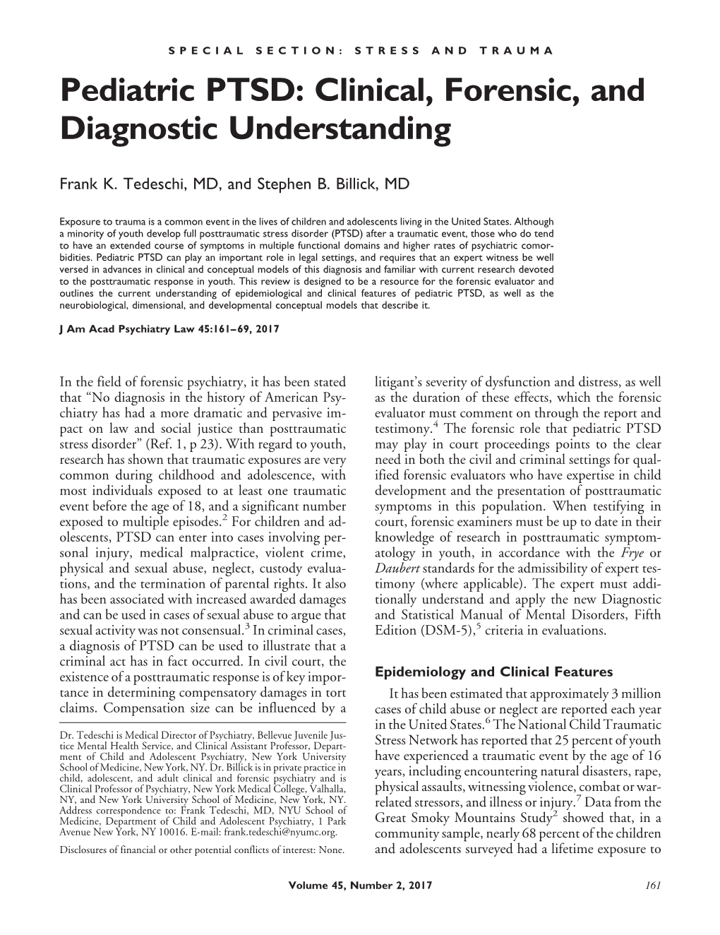 Pediatric PTSD: Clinical, Forensic, and Diagnostic Understanding