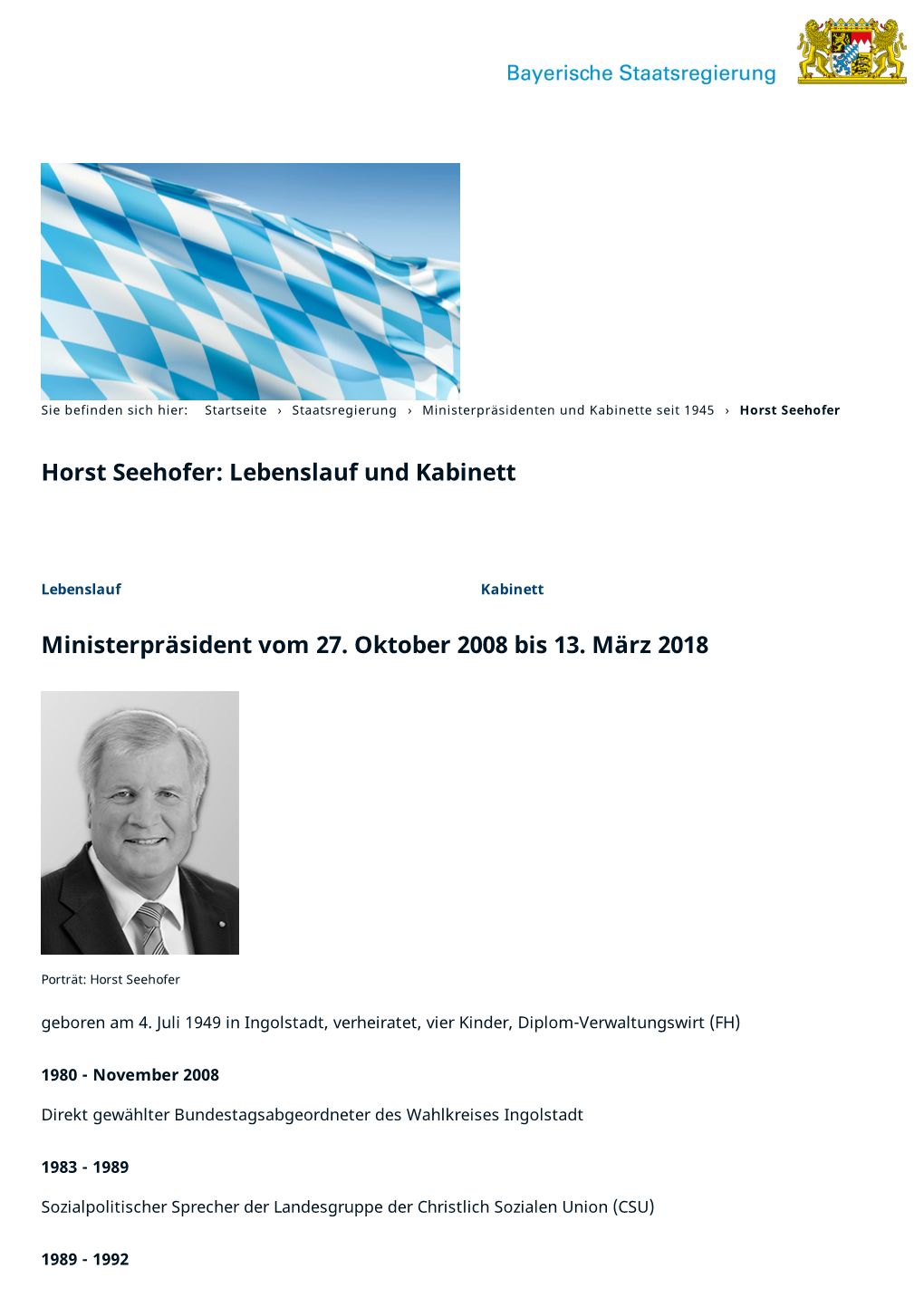 Ministerpräsident Vom 27. Oktober 2008 Bis 13. März 2018 Horst